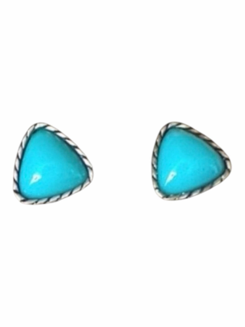 Turquoise Triangle Silver-Trim Stud Earrings - Women Jewelry
